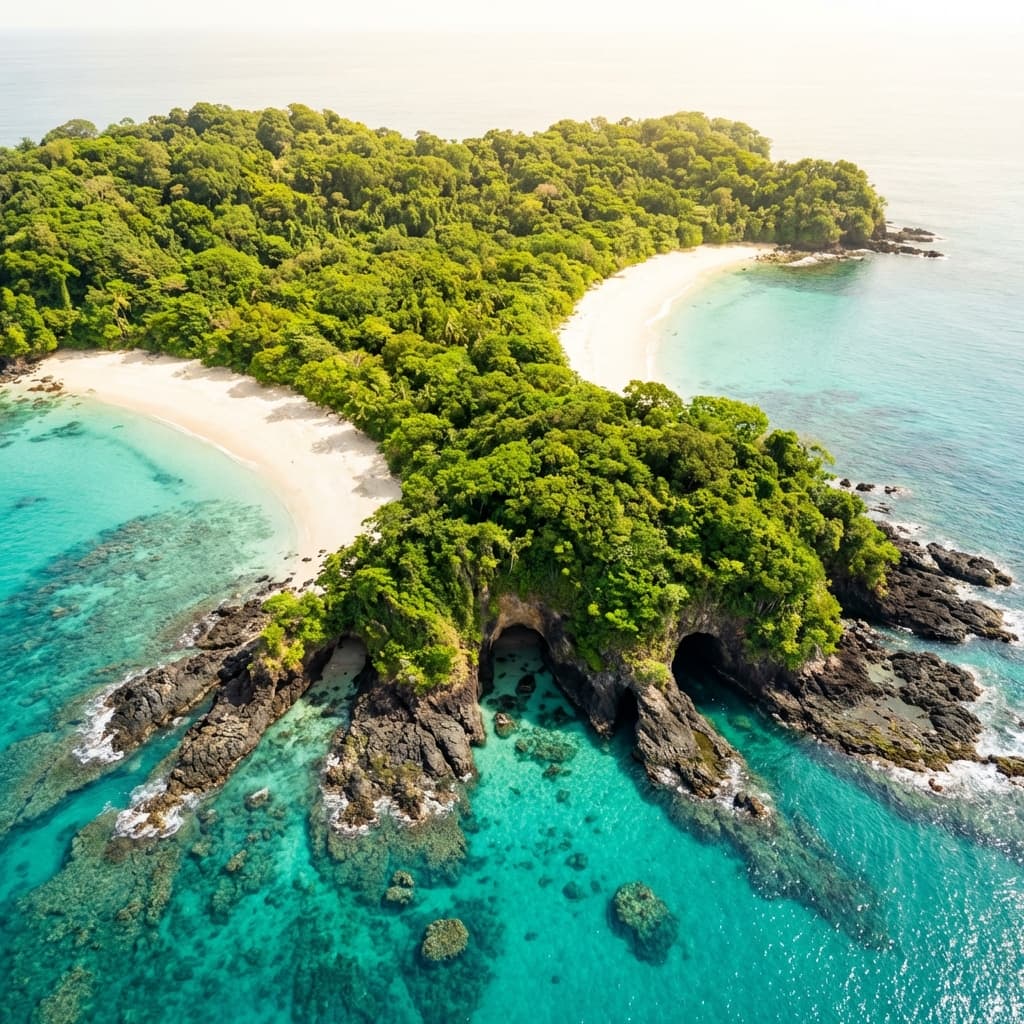 Vista aérea de Isla Mogo Mogo en el Archipiélago de las Perlas, Pacífico de Panamá